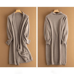 100% Pure Women's Cashmere Coat Open Front Mid-Length Loose Long Sleeve Cashmere Cardigan with Pocket