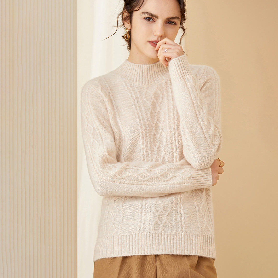 Cashmere Sweater for Women Mock Neck Long Sleeve Warm Cashmere Sweater