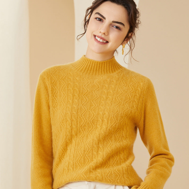 Cashmere Sweater for Women Warm Mock neck Long Sleeve Cashmere Sweater