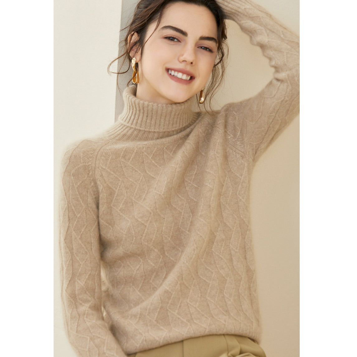Women's Turtleneck Cashmere Sweater Long Sleeve Warm Pullover Cashmere Tops
