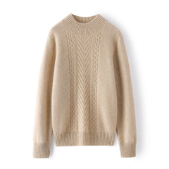 Mock Neck Chevron Cable Knit Cashmere Thick Cashmere Sweater