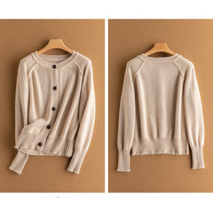 100% Pure Cashmere Cardigan for Women Button Front Long Sleeve V Neck Cashmere Cardigan