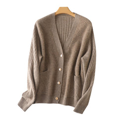 Cashmere Cardigan for Women Button Front Long Sleeve V Neck Cashmere Cardigan