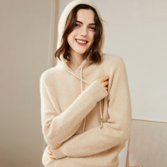 Women's 100% Pure Cashmere Hoodie Sweater Cashmere Hooded Warm Cashmere Sweater