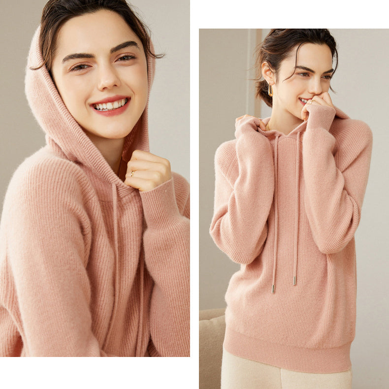 Women's 100% Pure Cashmere Hoodie Sweater Cashmere Hooded Warm Cashmere Sweater