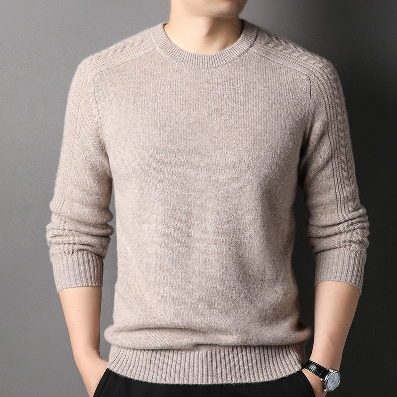 100% Pure Cashmere Sweater for Men Round Neck Pullover Long Sleeve Cashmere Sweater