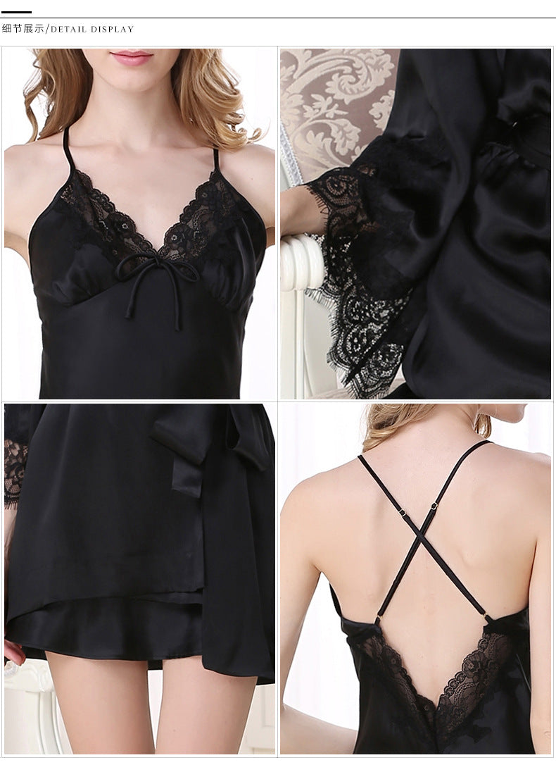 19 Momme Lace Sexy Silk Chemise And Robe Set