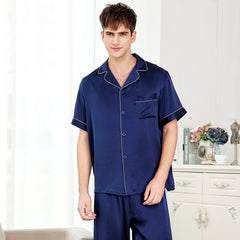 Men's Luxury Silk Sleepwear 100% Silk Short Sleeve Pajamas Set Short Silk Nightwear