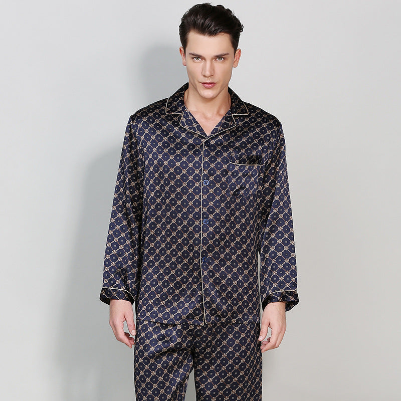 Men's Silk Sleepwear 100% Silk Sleeve Pajamas Set Long Silk Nightwear
